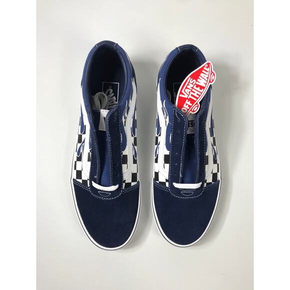Vans Men's NIB Blue Checker Flame Skate Low Top Lace Up Shoes Sneakers Ward - Picture 6 of 13